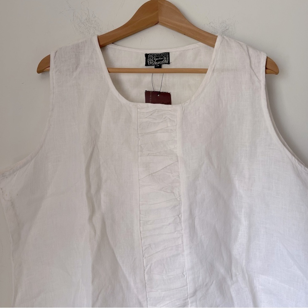 Paper Lace Sleeveless Linen Top White Minimalist Contemporary Coastal Summer - Picture 3 of 10